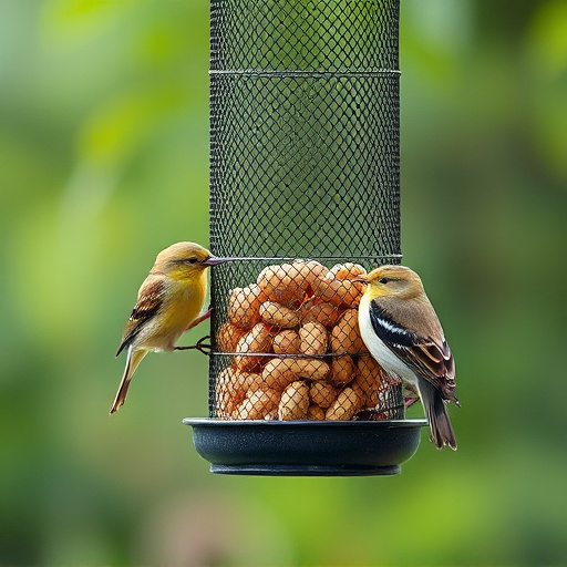 Peanuts for birds in mesh feeder