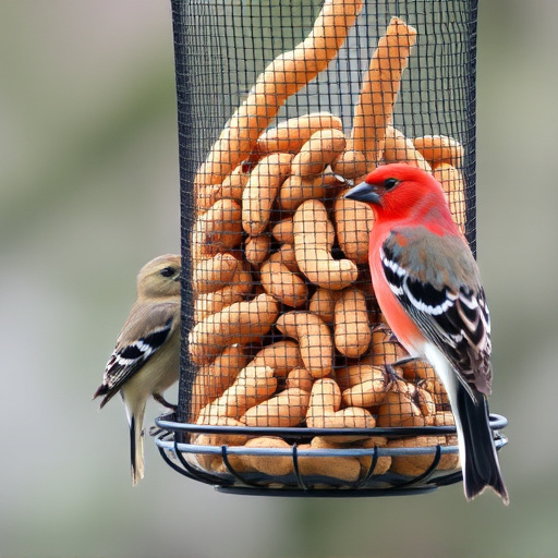Peanuts for birds in mesh feeder