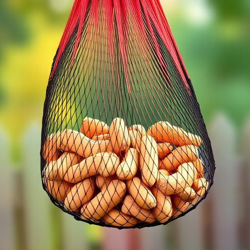 Peanuts in mesh bird feeder bag