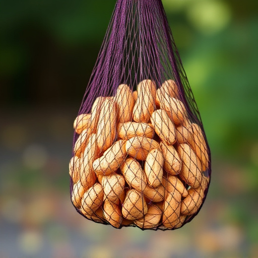Peanuts in mesh bird feeder bag