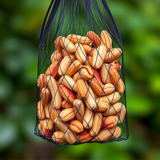 Peanuts in mesh bird feeder bag