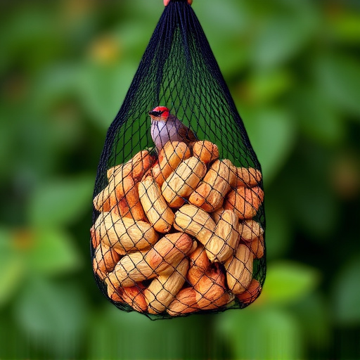 Peanuts in mesh bird feeder bag