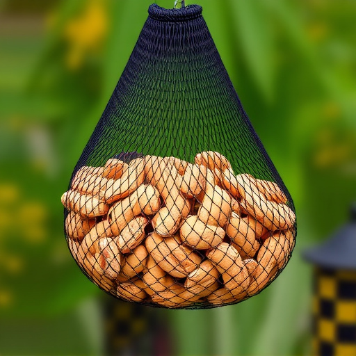 Peanuts in mesh bird feeder bag