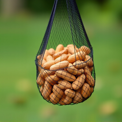 Peanuts in mesh bird feeder bag