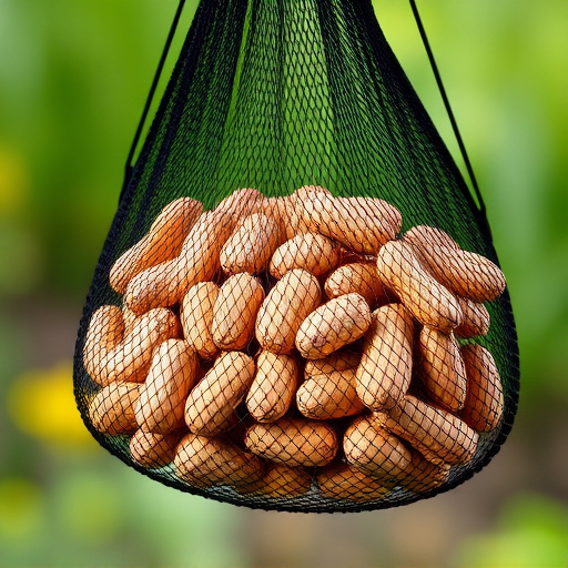 Peanuts in mesh bird feeder bag