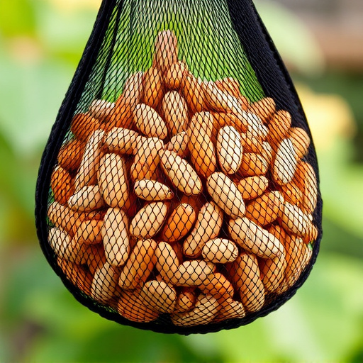 Peanuts in mesh bird feeder bag