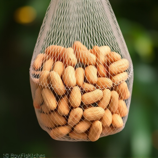 Peanuts in mesh bird feeder bag