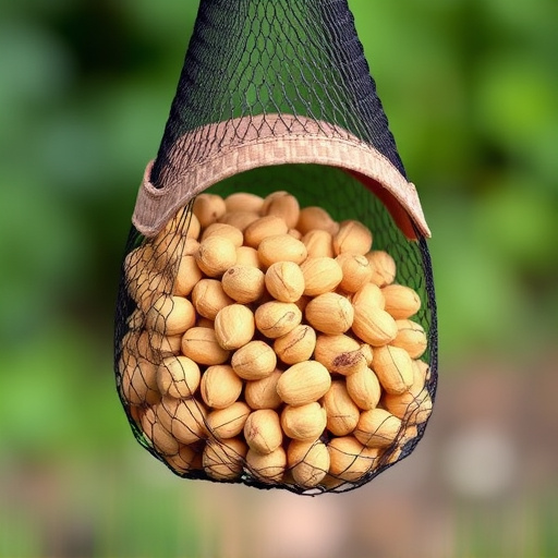 Peanuts in mesh bird feeder bag