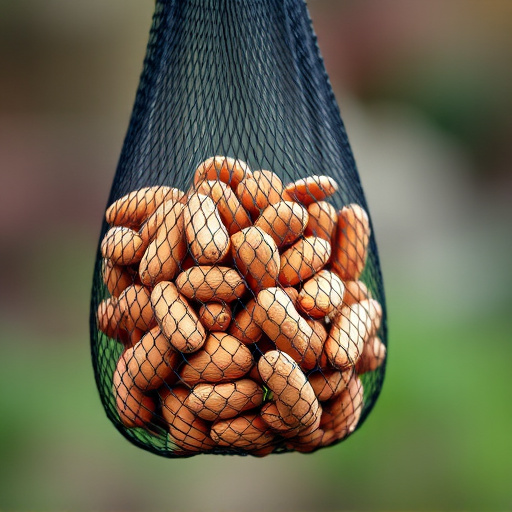 Peanuts in mesh bird feeder bag