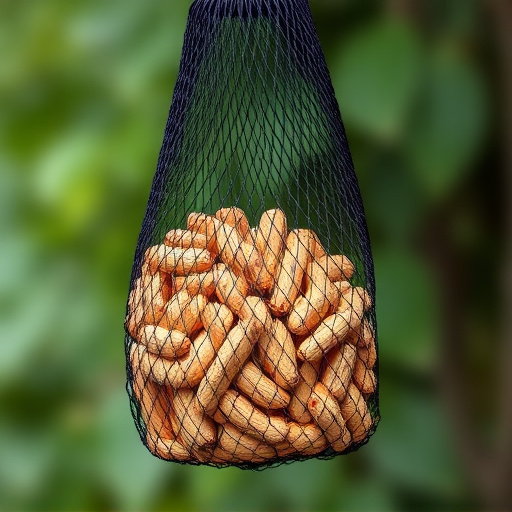 Peanuts in mesh bird feeder bag