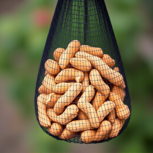 Peanuts in mesh bird feeder bag