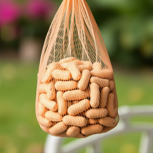 Peanuts in mesh bird feeder bag