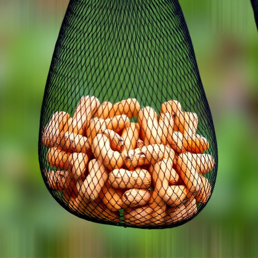 Peanuts in mesh bird feeder bag