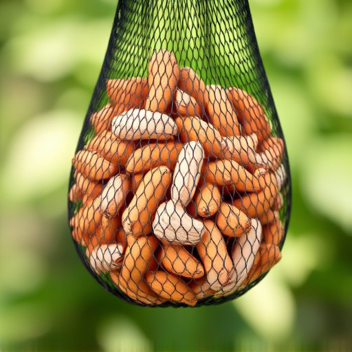 Peanuts in mesh bird feeder bag