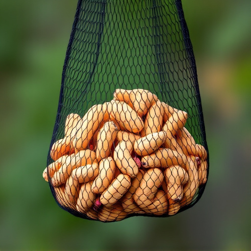 Peanuts in mesh bird feeder bag