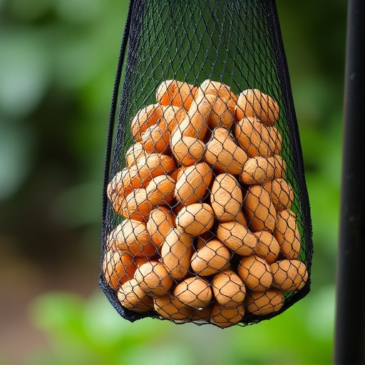 Peanuts in mesh bird feeder bag