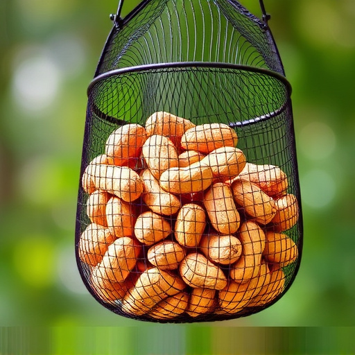 Peanuts in mesh bird feeder bag