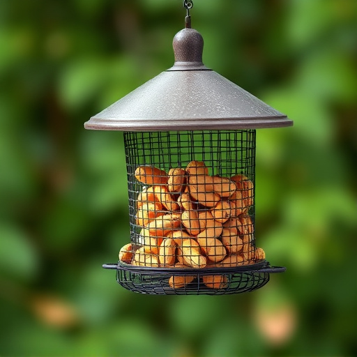 Peanuts offered in mesh bird feeder