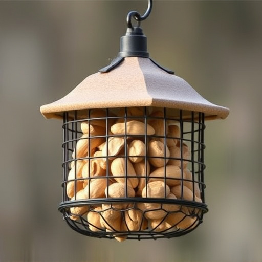 Peanuts offered in mesh bird feeder