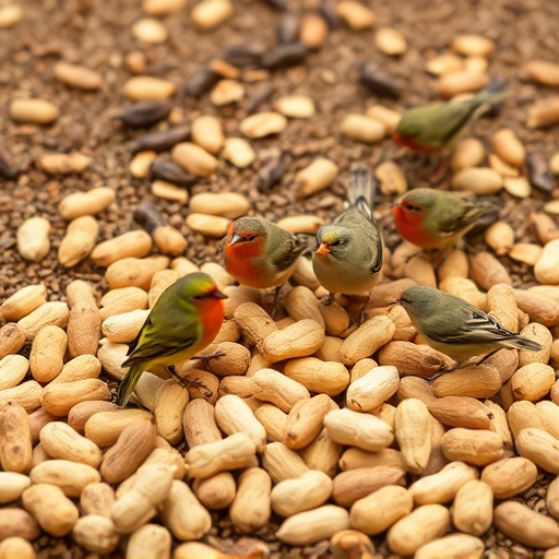 Peanuts scattered for visiting birds