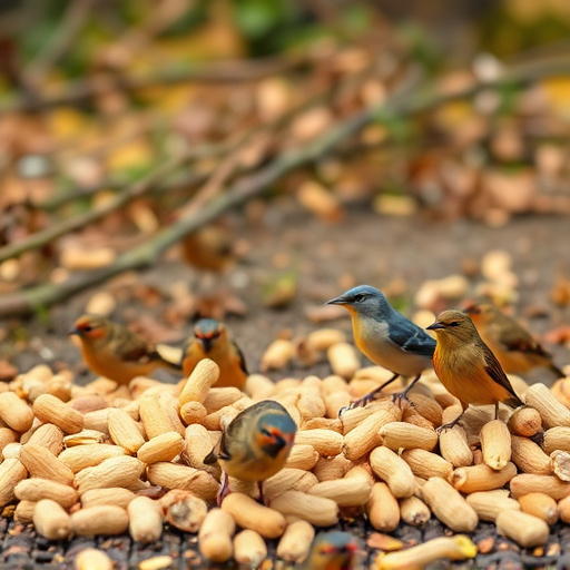 Peanuts scattered for visiting birds