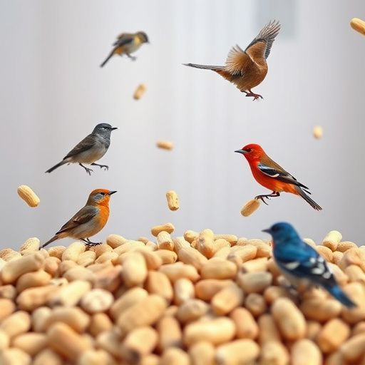 Peanuts scattered for visiting birds