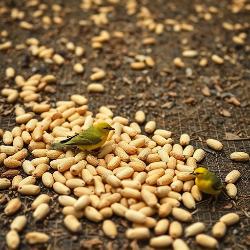Peanuts scattered for visiting birds