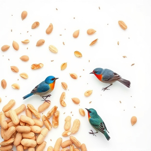 Peanuts scattered for visiting birds