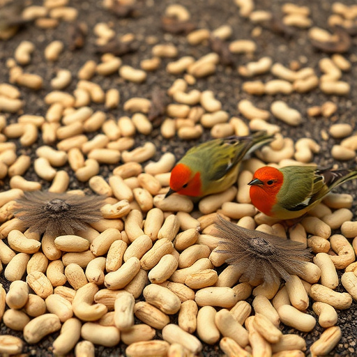 Peanuts scattered for visiting birds