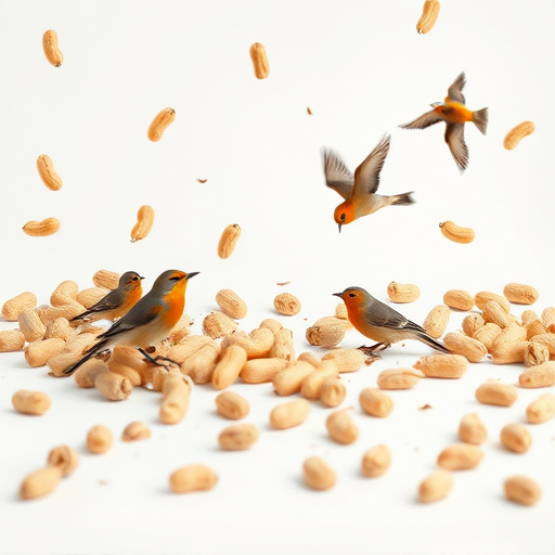 Peanuts scattered for visiting birds
