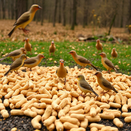 Peanuts scattered for visiting birds
