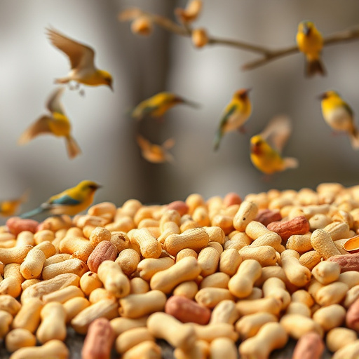 Peanuts scattered for visiting birds
