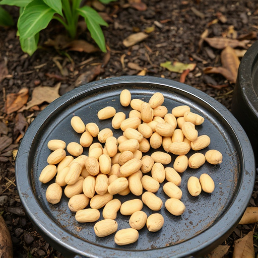Peanuts scattered on garden feeding tray