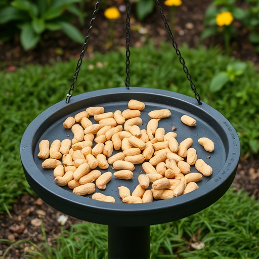 Peanuts scattered on garden feeding tray