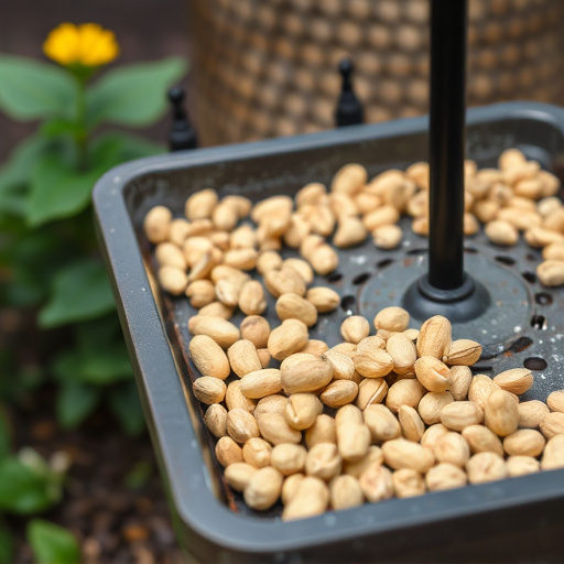 Peanuts scattered on garden feeding tray