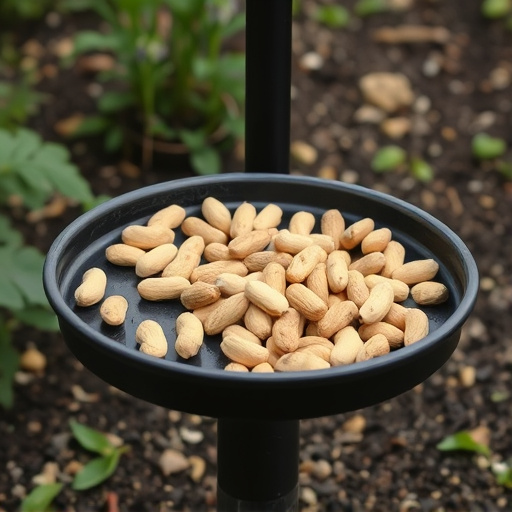 Peanuts scattered on garden feeding tray