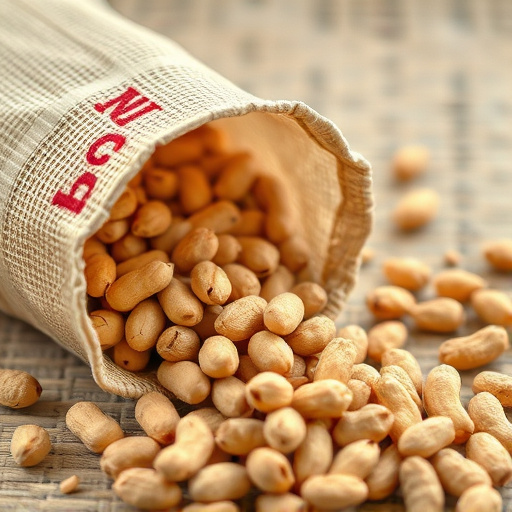 Peanuts spilling from open seed bag