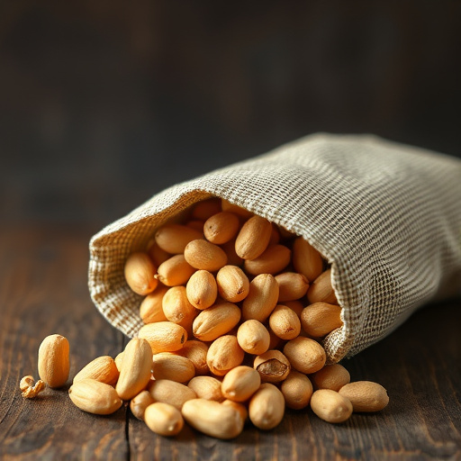 Peanuts spilling from open seed bag