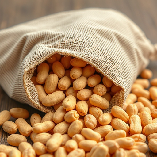 Peanuts spilling from open seed bag