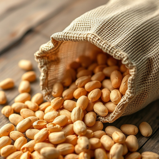 Peanuts spilling from open seed bag