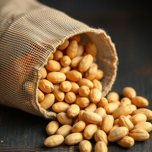 Peanuts spilling from open seed bag