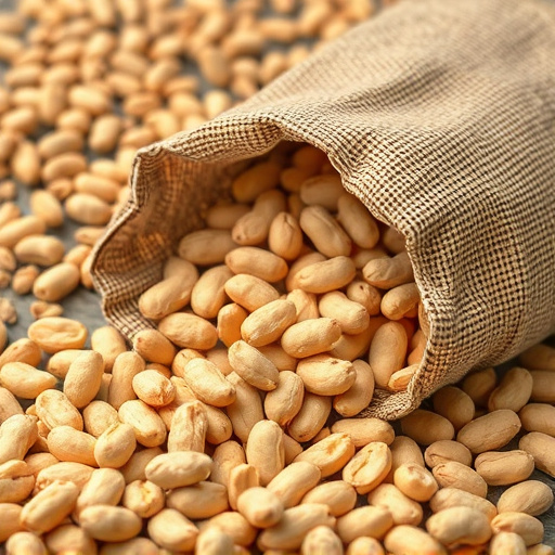 Peanuts spilling from open seed bag