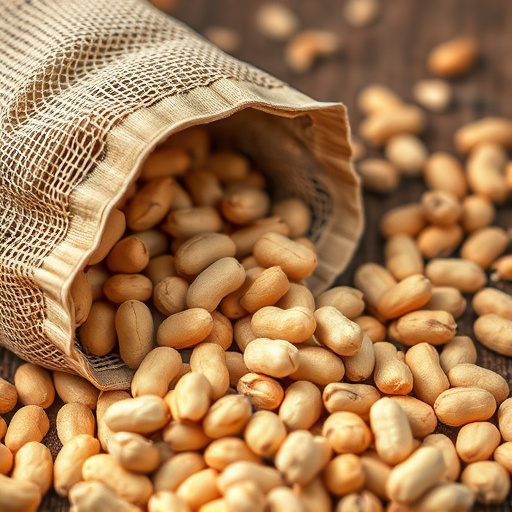 Peanuts spilling from open seed bag