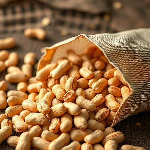 Peanuts spilling from open seed bag
