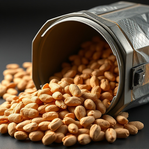Peanuts spilling from open storage container