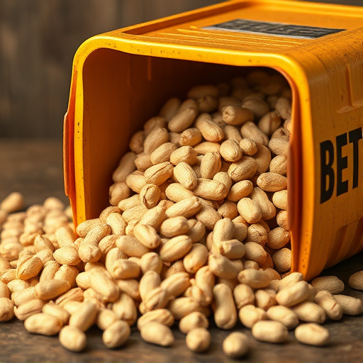 Peanuts spilling from open storage container