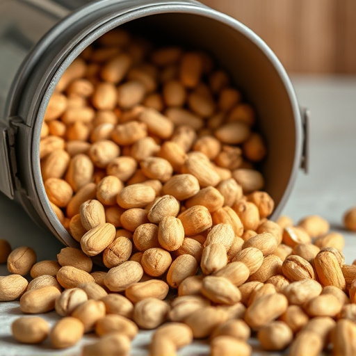 Peanuts spilling from open storage container