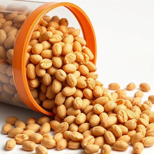 Peanuts spilling from open storage container