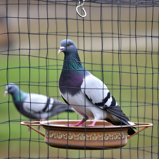 Pigeon blocked by feeder guard