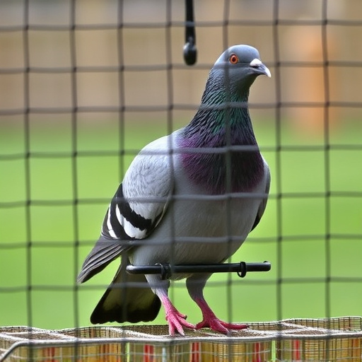 Pigeon blocked by feeder guard